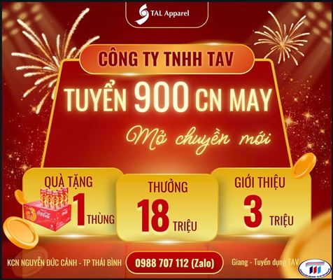 CÔNG TY TNHH TAV ĐANG TUYỂN 900 CÔNG NHÂN MAY