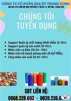 [Tuyển dụng t8/2024] Công ty cổ phần sản xuất và đầu tư Trung Dũng